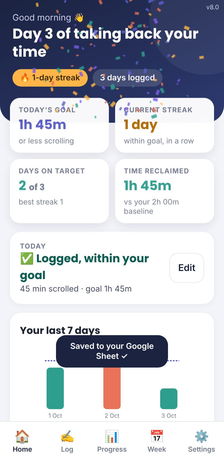 Take Back Your Time – Doom-Scrolling Tracker (Web App + Google Sheet)