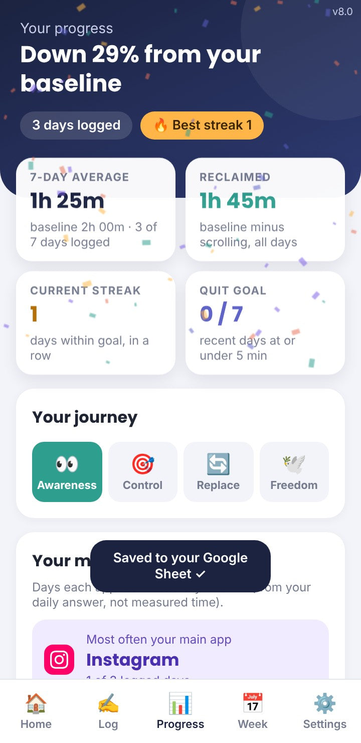 Take Back Your Time – Doom-Scrolling Tracker (Web App + Google Sheet)